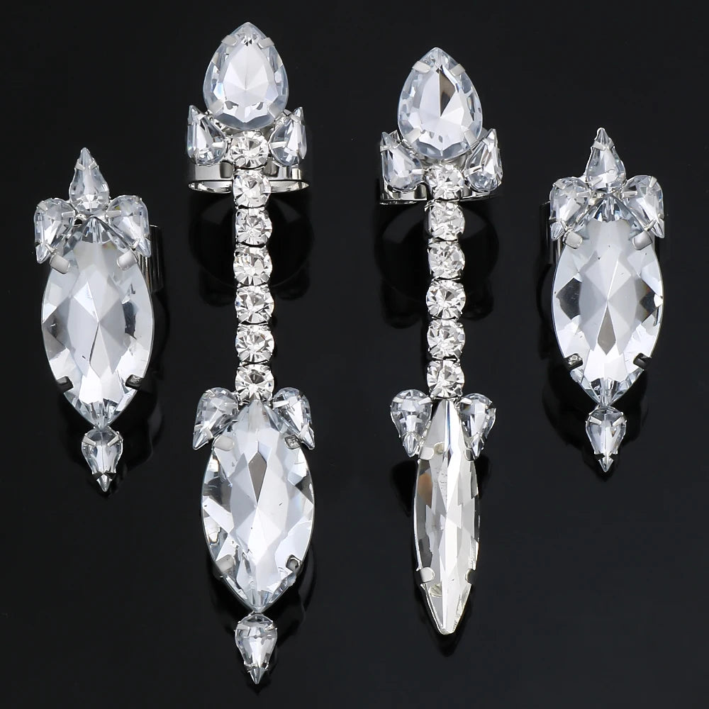 4PCS/Set Rhinestone Oversized Crystal Adjustable Cuff Rings Jewelry