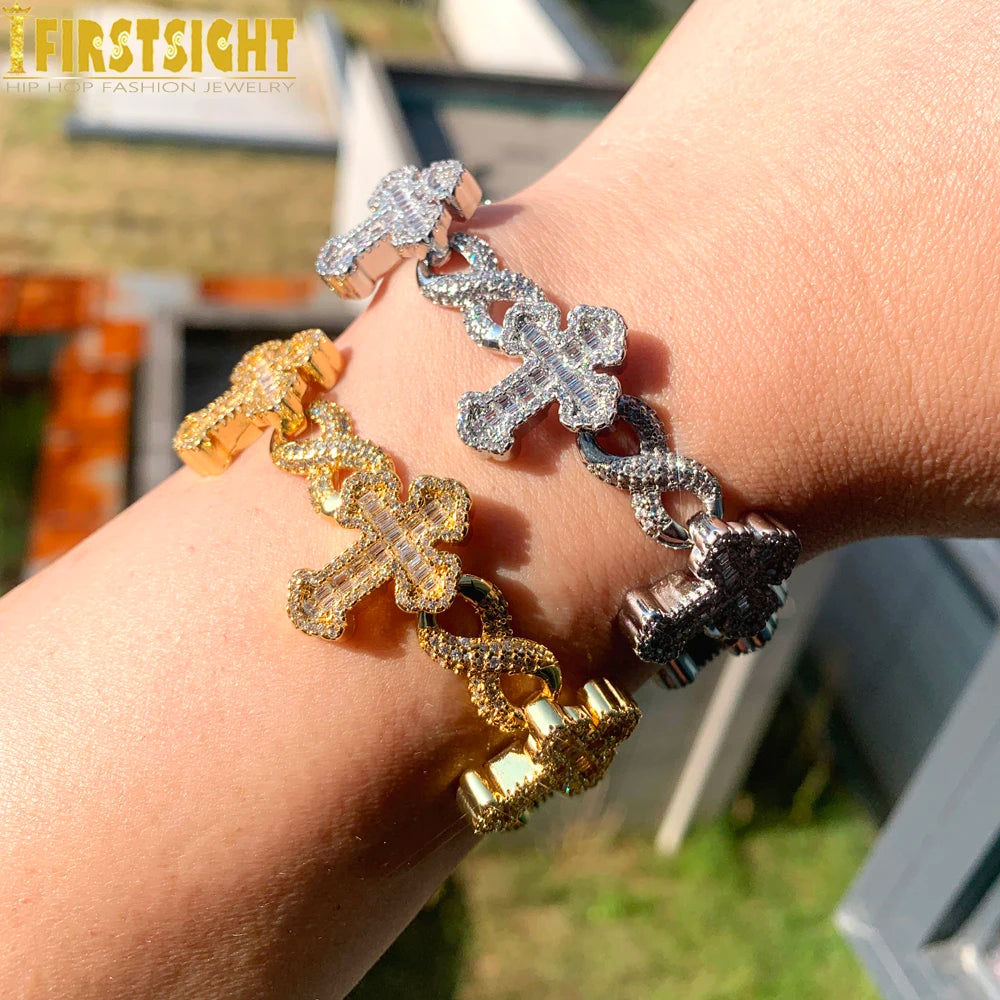 New Iced Out Cross Infinity Charm Bracelet