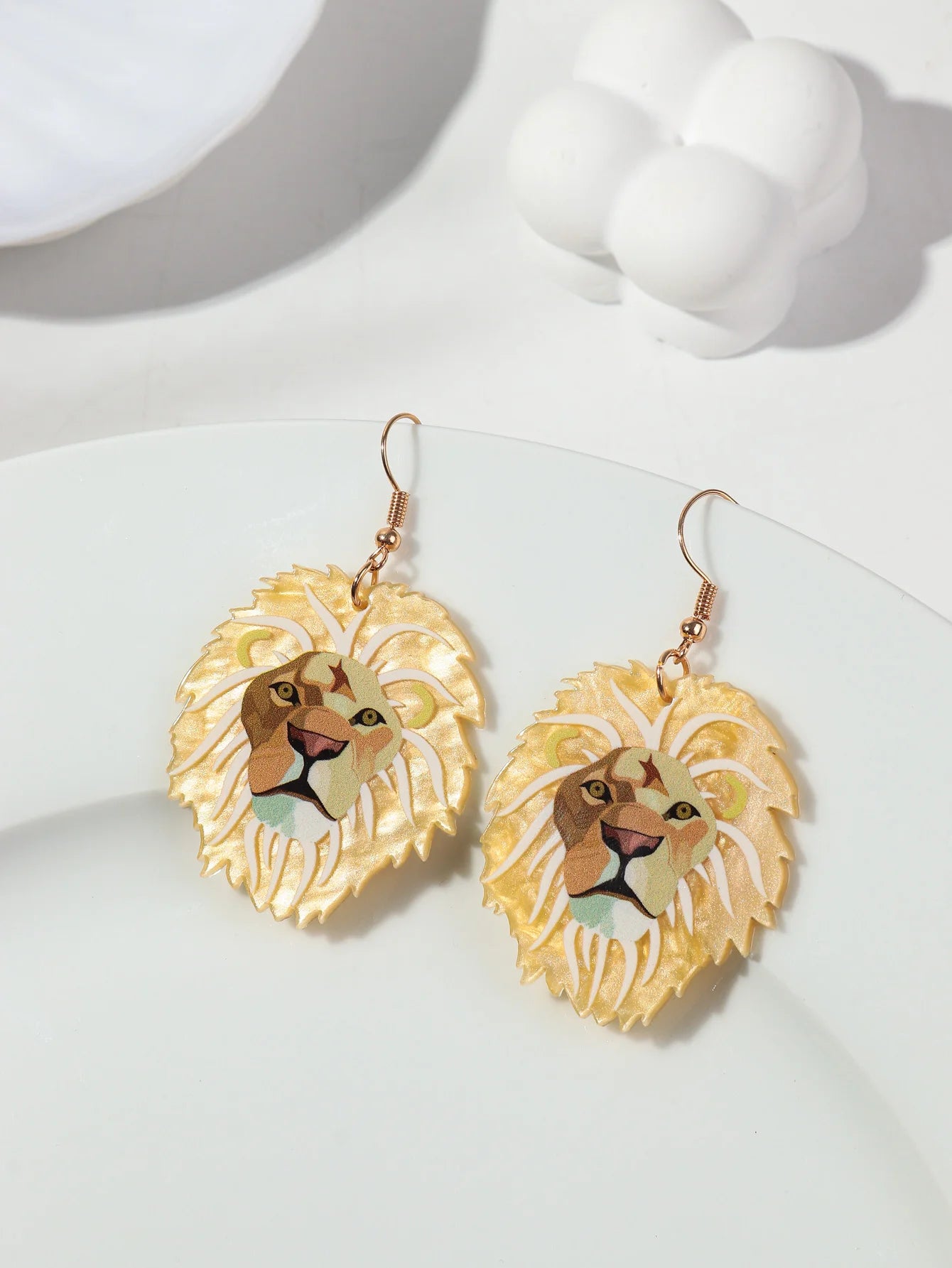 Lion Acrylic Print Drop Earrings