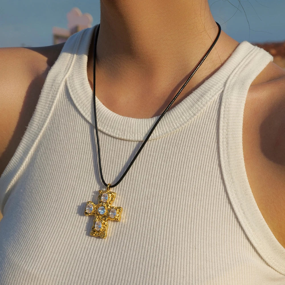 Stainless Steel 18K Gold Plated Trendy Cross NECKLACES AND EARRINGS