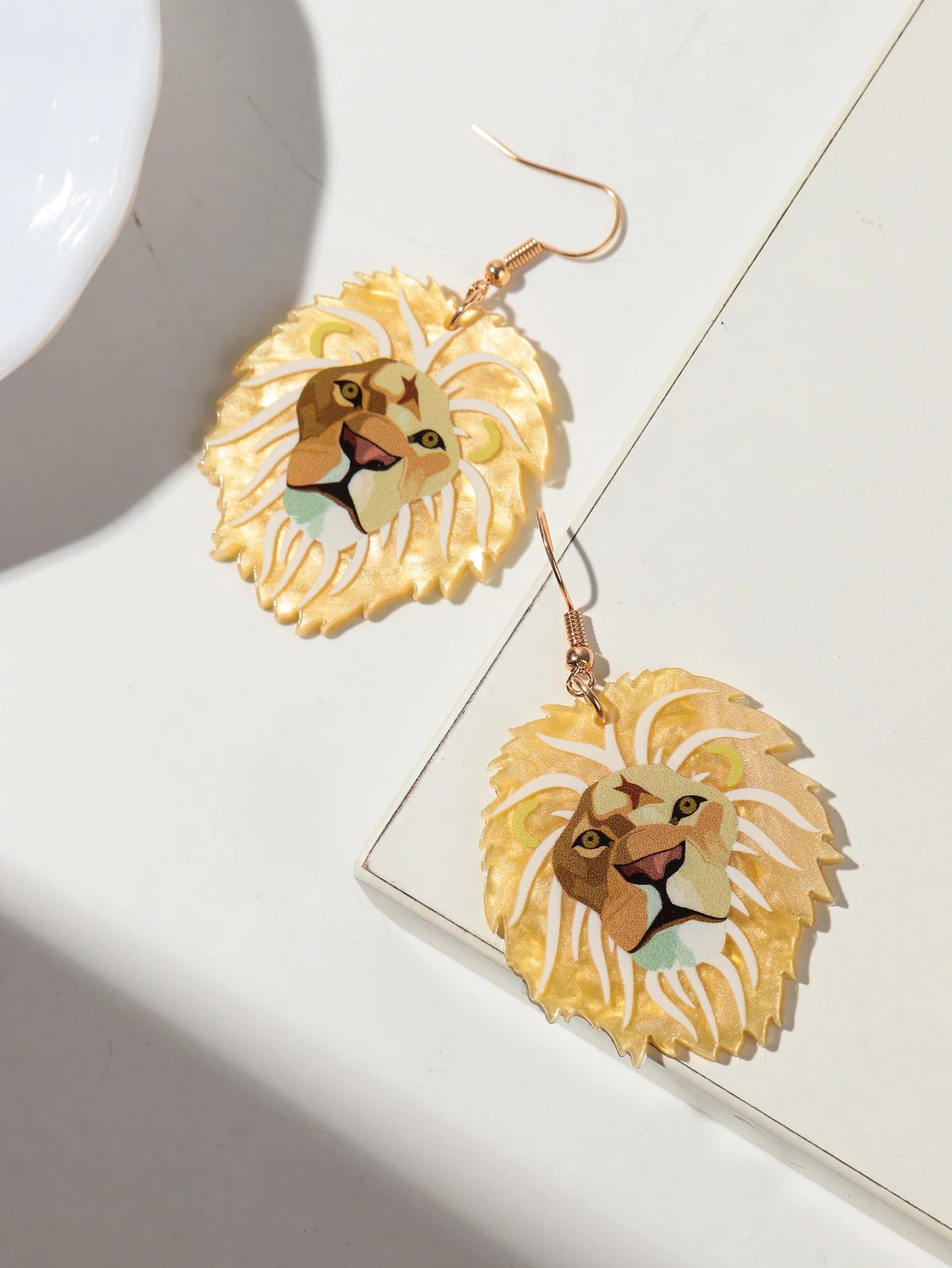 Lion Acrylic Print Drop Earrings
