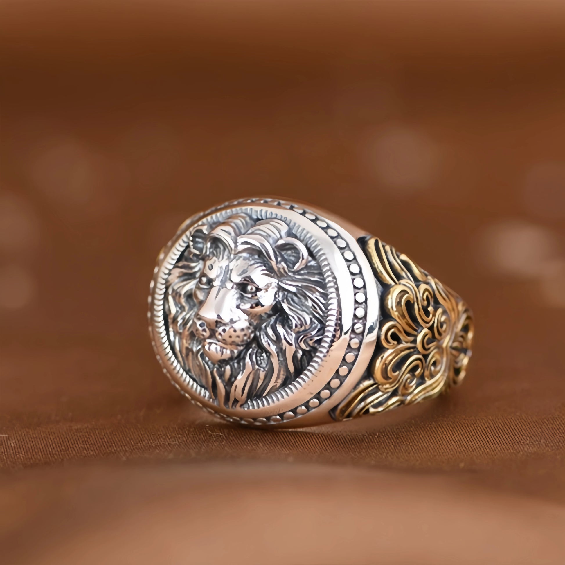 Retro Lion Golden Ivy Vine Adjustable Open Ring