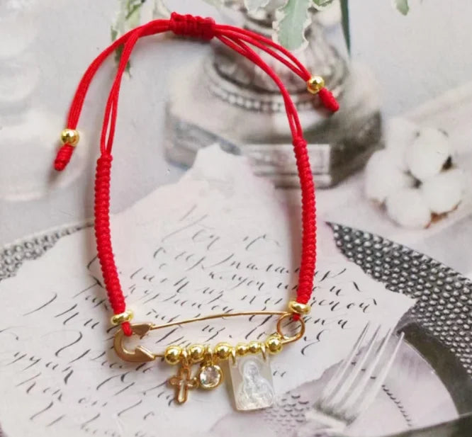 Beaded Bracelet with Gold Safety Pin design