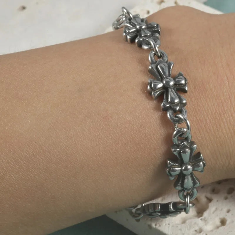 1pc Gothic Style Cross Men's Floral Pattern Bracelet Suitable for Daily and Party Wear, Birthday and Holiday Gift Jewelry