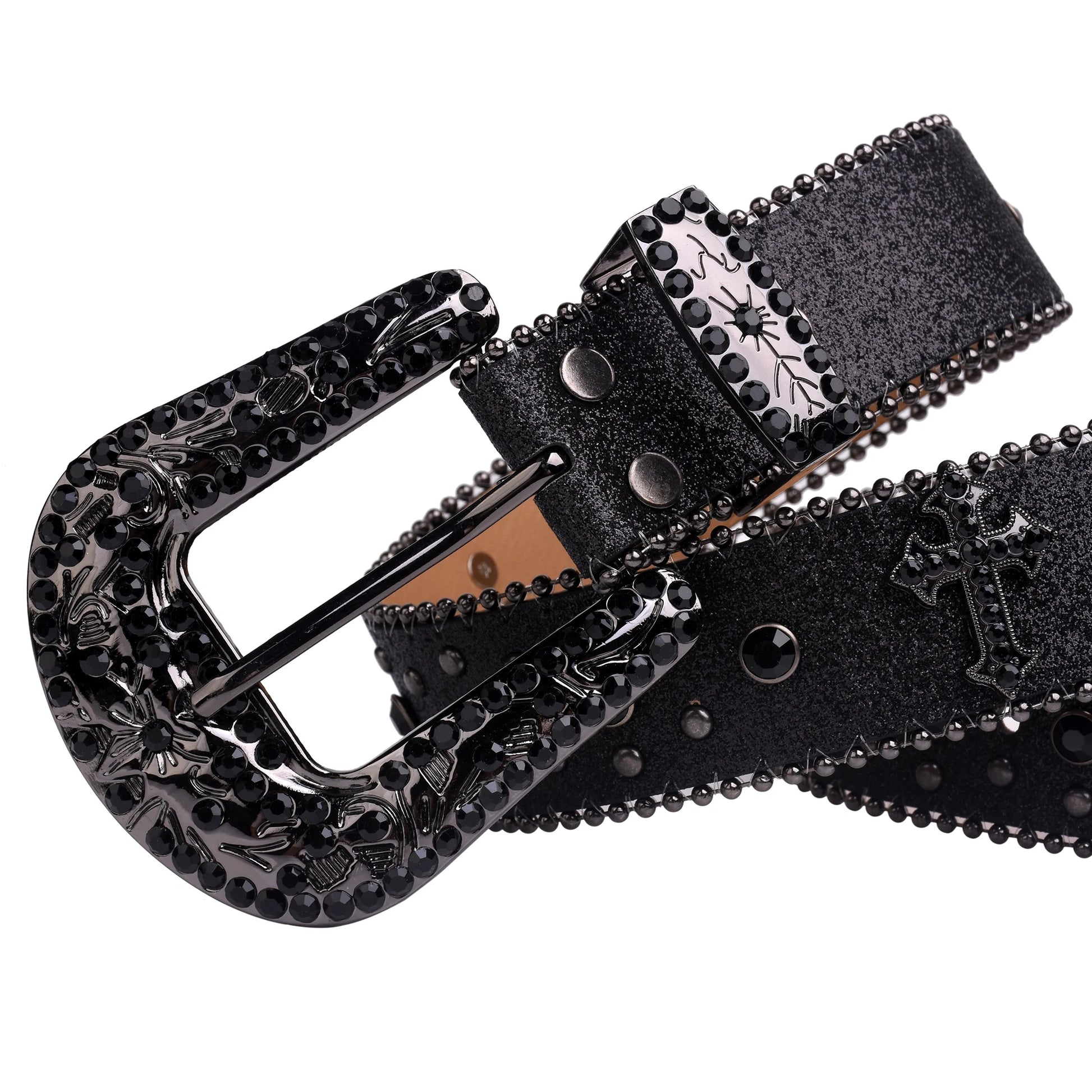 Man-made Black Rhinestone Detailed Belt
