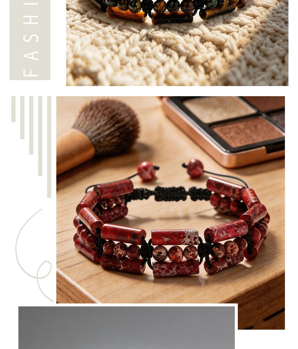 Handmade Woven 4mm Natural Stone Bracelets Emperor Beaded Adjustable