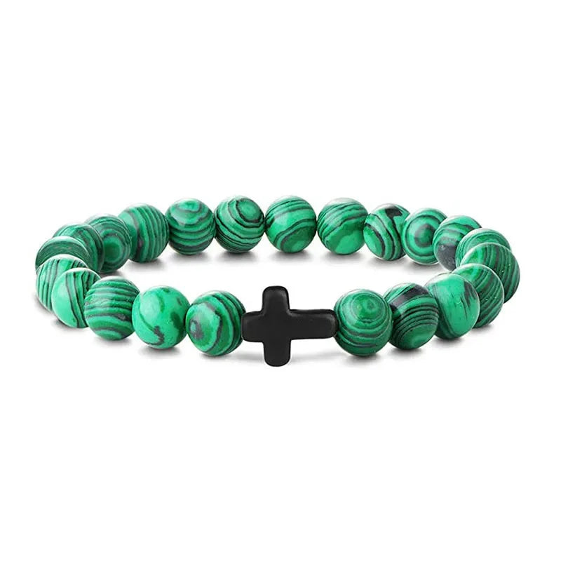Natural Stone Wood Beads Cross Bracelet