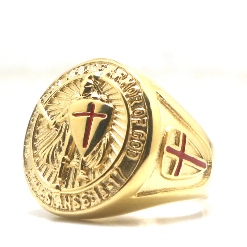 316L Stainless Steel Saint Paul Ephesians "Put On The Whole Armor Of God" Cross Knight Black Ring
