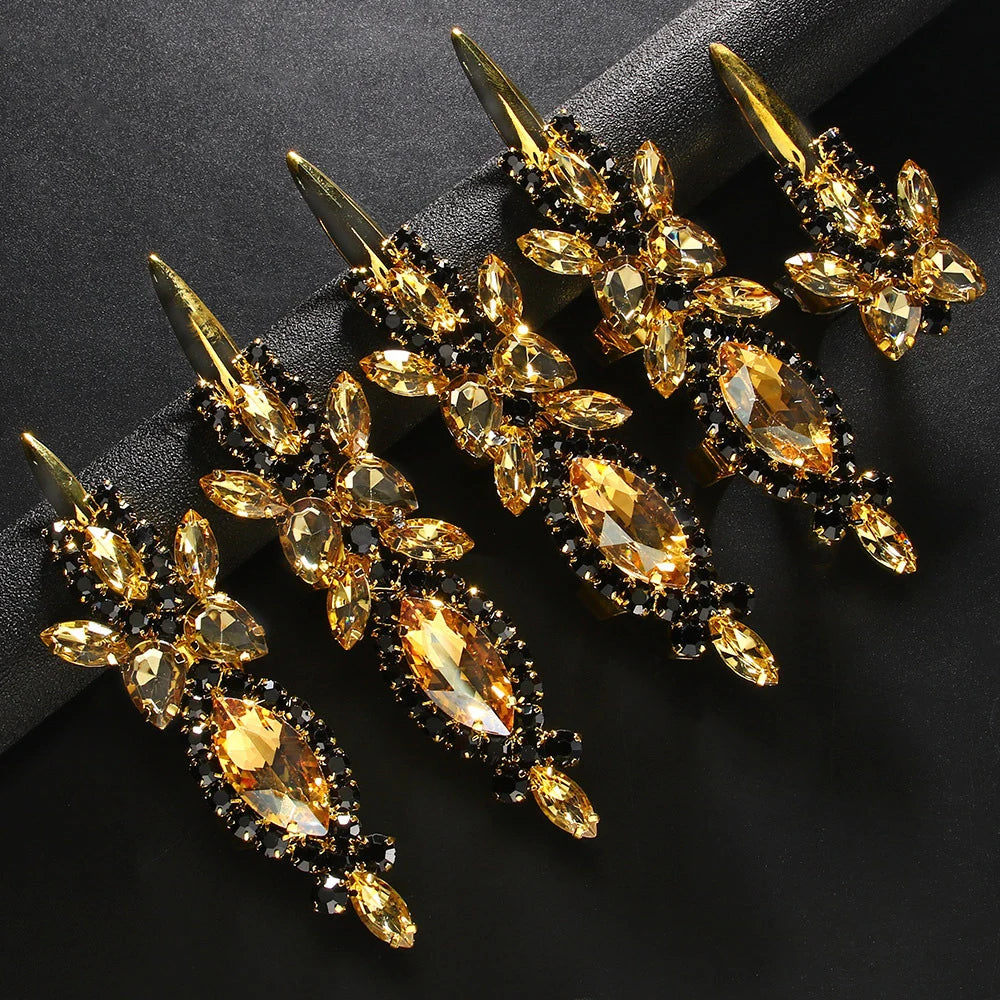Black Exaggerate Large Crystal Rhinestone Rings Sets 5 Pcs