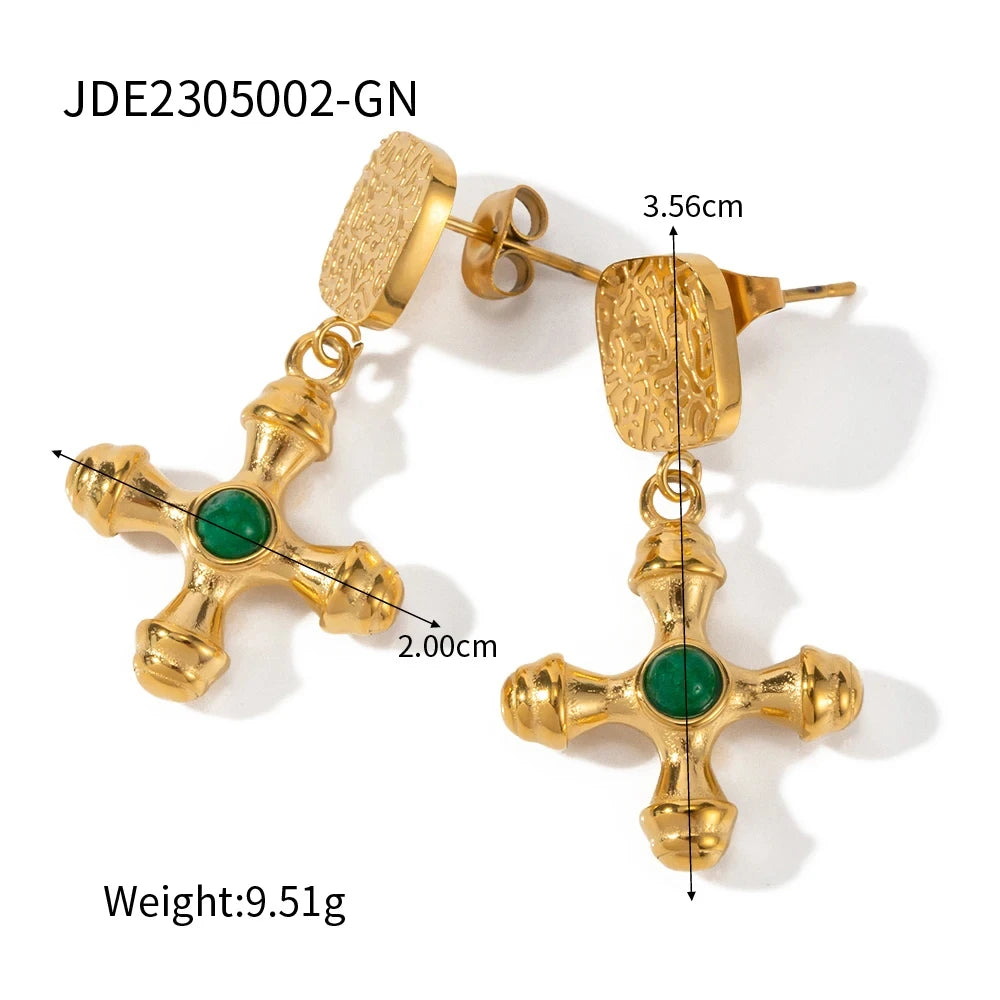 Stainless Steel 18K Gold Plated Trendy Cross NECKLACES AND EARRINGS