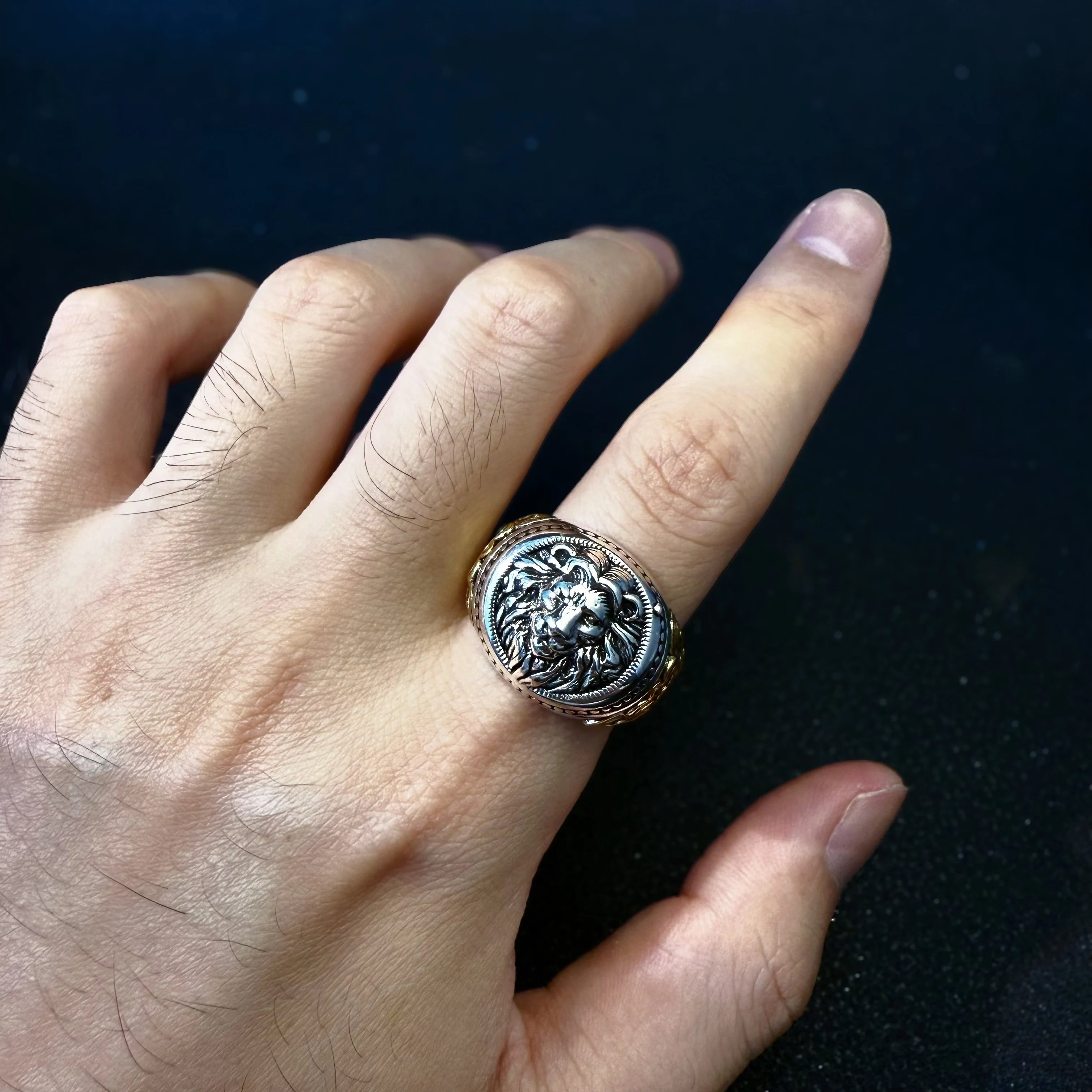 Retro Lion Golden Ivy Vine Adjustable Open Ring