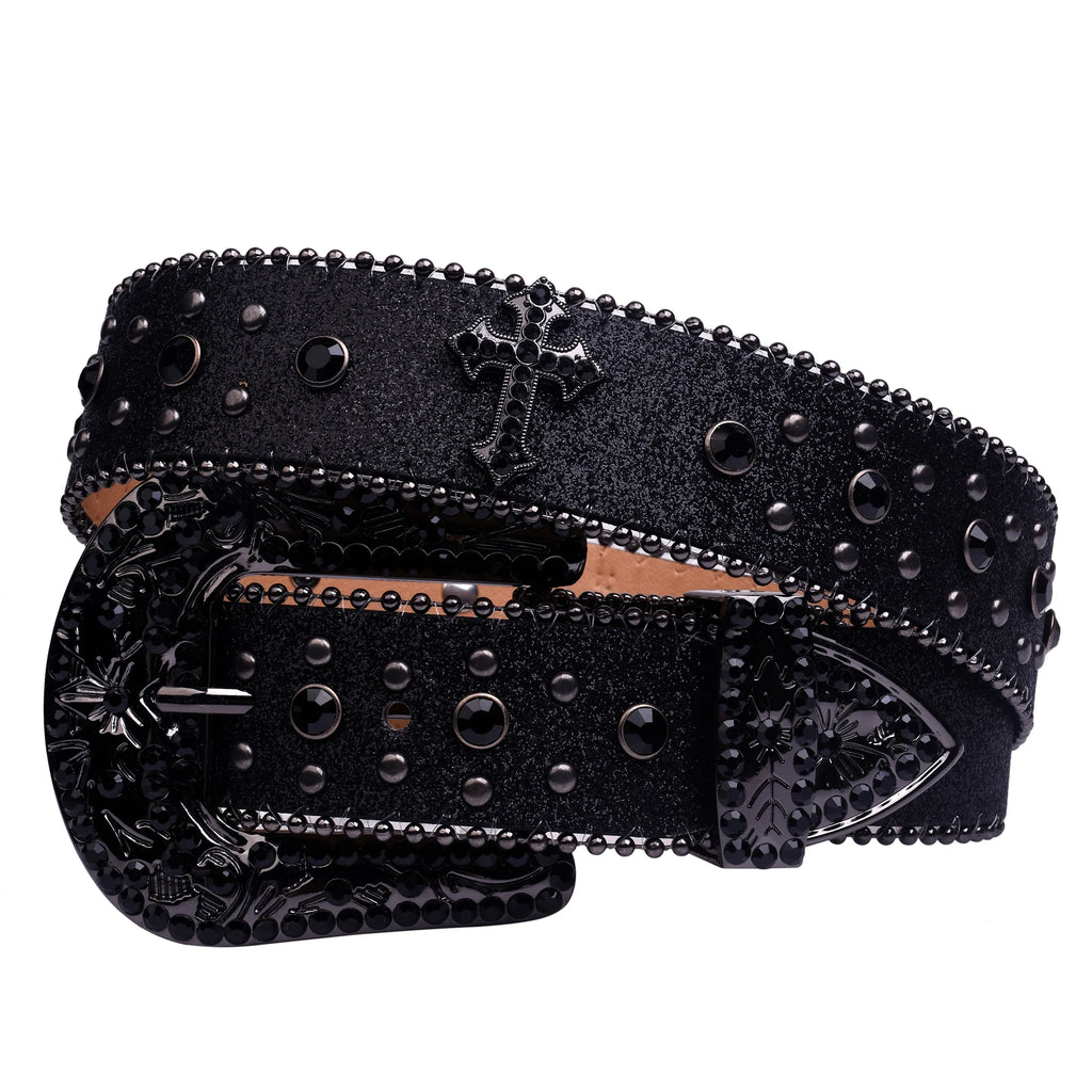Man-made Black Rhinestone Detailed Belt
