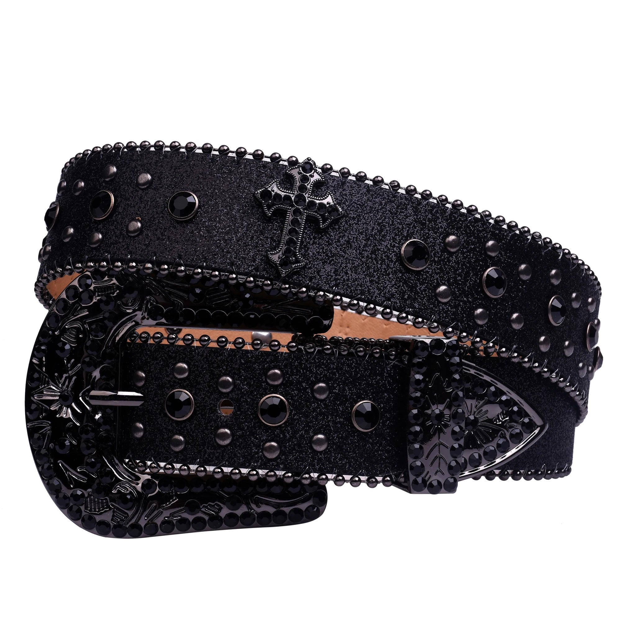 Man-made Black Rhinestone Detailed Belt