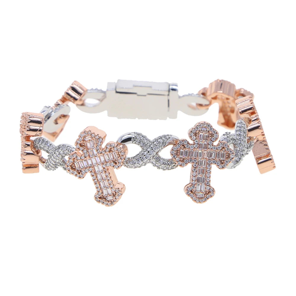 New Iced Out Cross Infinity Charm Bracelet