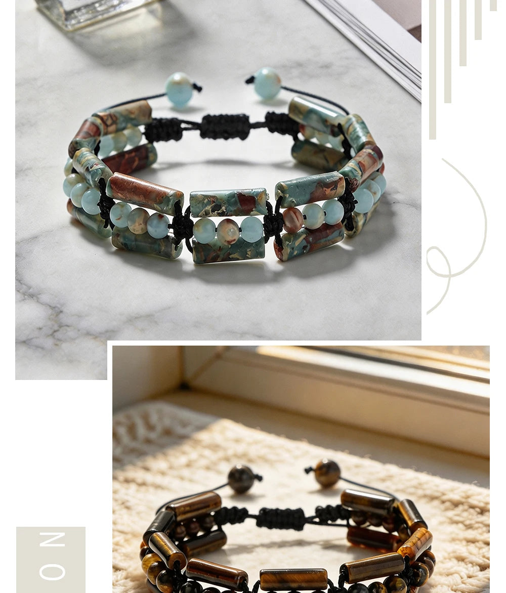 Handmade Woven 4mm Natural Stone Bracelets Emperor Beaded Adjustable