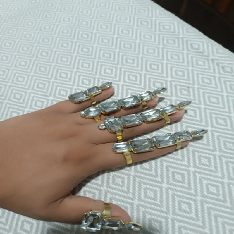 5-piece square crystal rhinestone "Lion Claw" rings