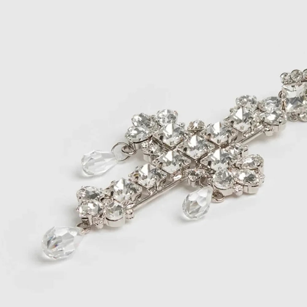 Water Drop Pendant Exaggerated Rhinestone Crystal Dangle Earrings