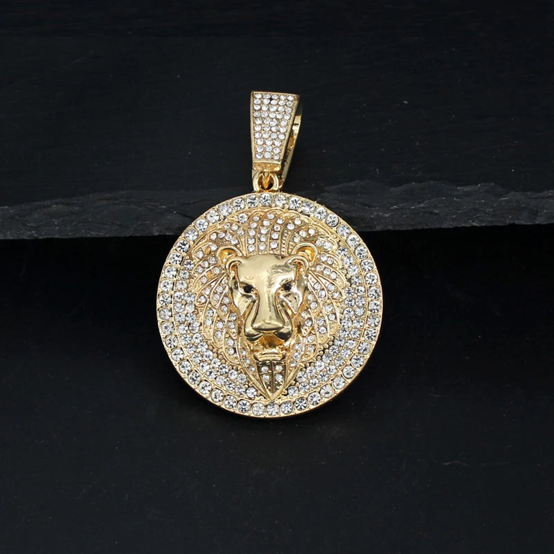 Hip Hop Big Lion Head Pendant Necklace Cuban Chain