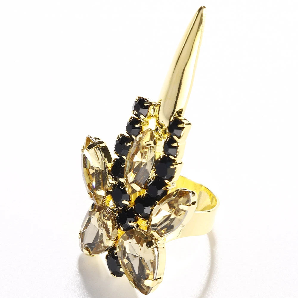 Black Exaggerate Large Crystal Rhinestone Rings Sets 5 Pcs