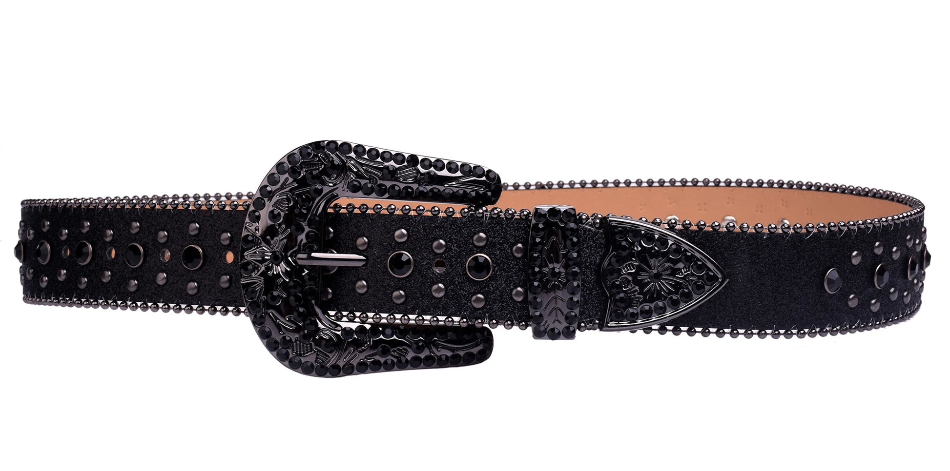 Man-made Black Rhinestone Detailed Belt