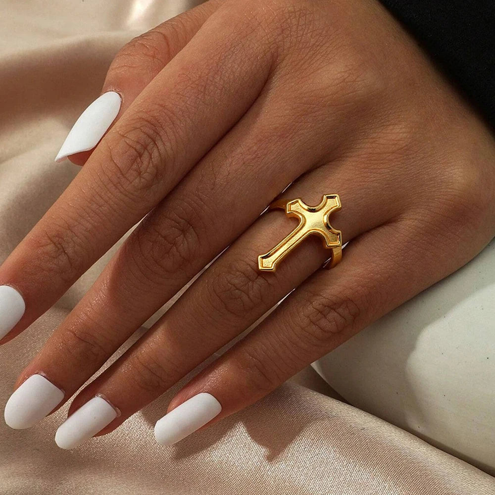 Golden Cross Stainless Steel Ring