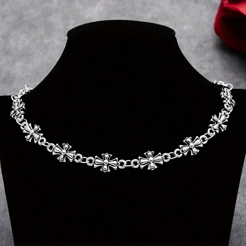 Silver Cross Patchwork Necklace