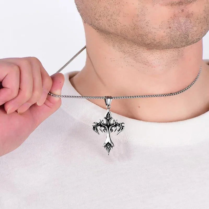 Stainless Steel Necklace Flame Retro Cross Titanium Steel