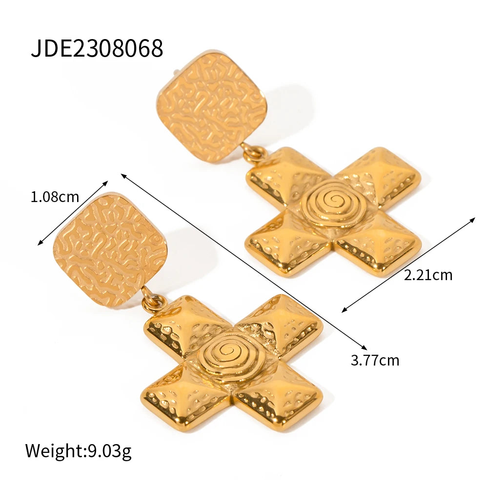 Stainless Steel 18K Gold Plated Trendy Cross NECKLACES AND EARRINGS