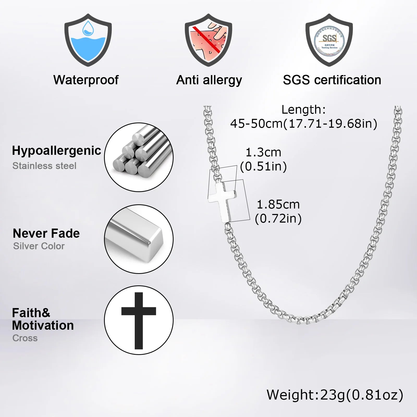 Sideway Cross Necklace Stainless Steel