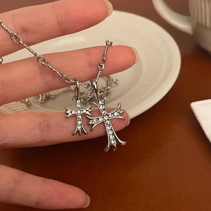Double Cross Pendant Necklace