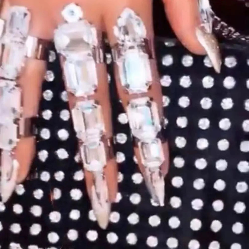 5-piece square crystal rhinestone "Lion Claw" rings
