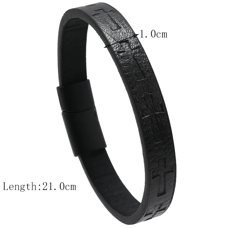 Leather Bracelet Detachable Magnet Buckle and cross detail