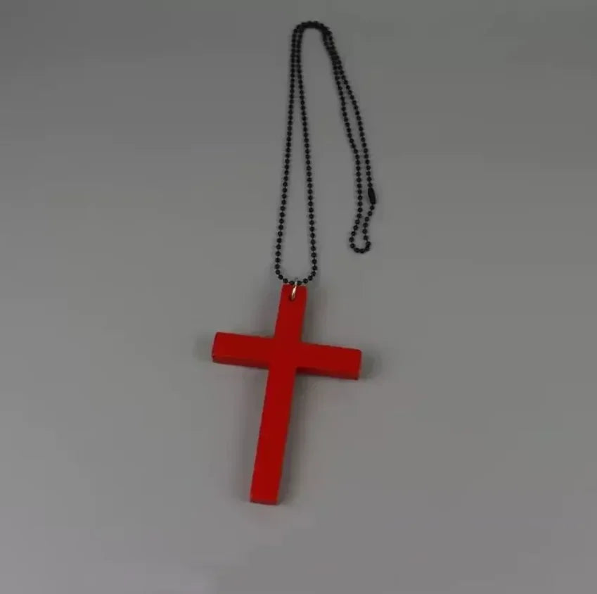 Fashion Punk Gothic Wood Cross Pendants Necklace for Women Black White Red Cross Choker Y2k Hip Hop Necklace Sweater Chain Gifts