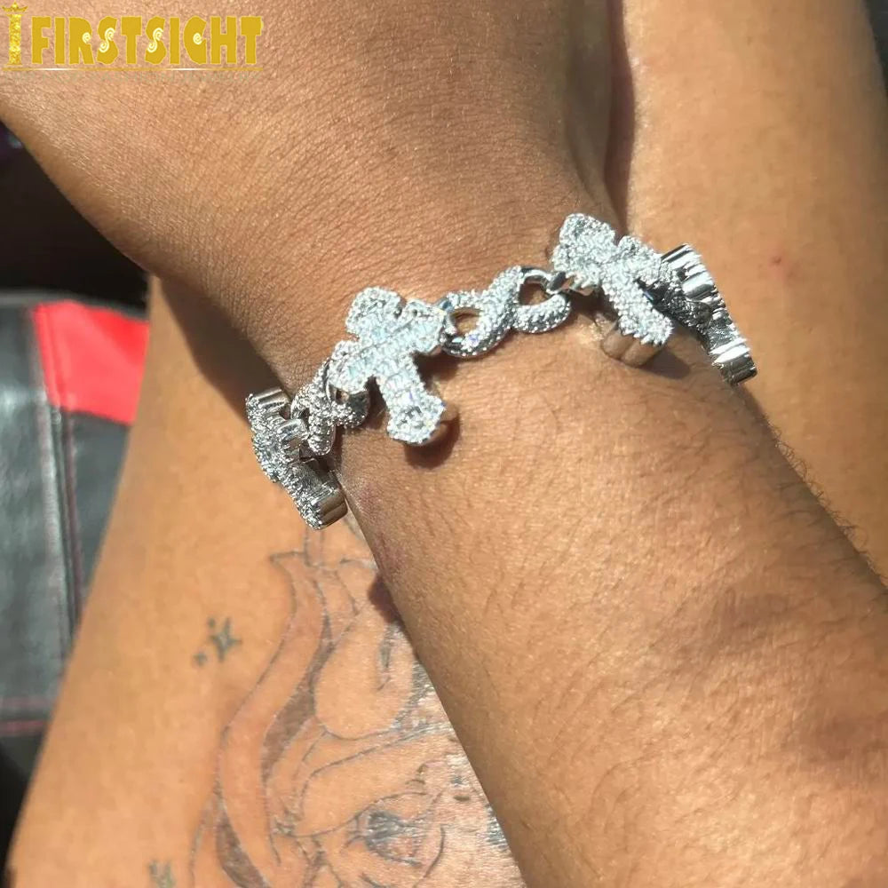New Iced Out Cross Infinity Charm Bracelet