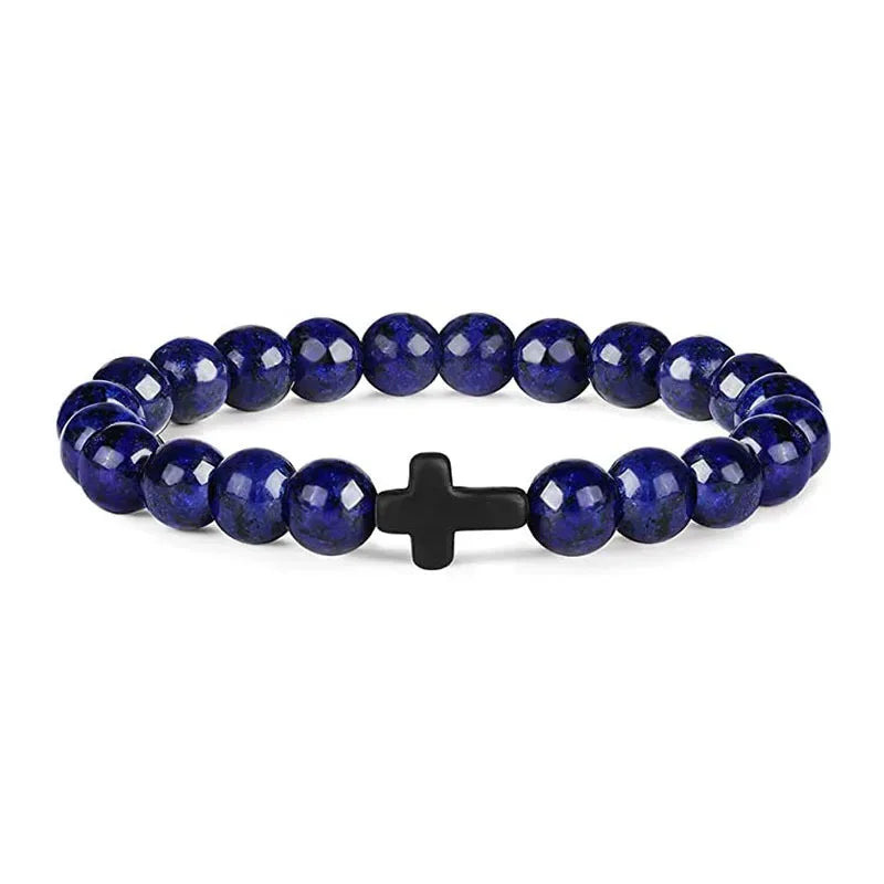 Natural Stone Wood Beads Cross Bracelet
