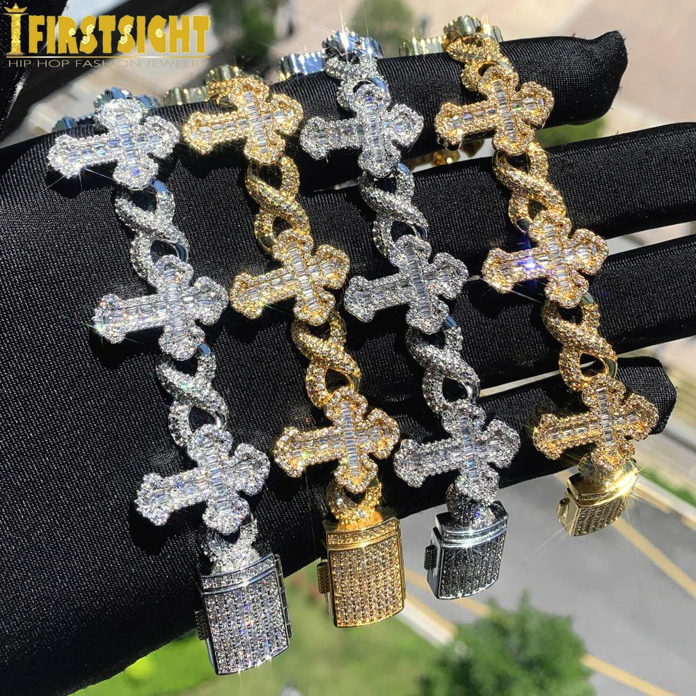 New Iced Out Cross Infinity Charm Bracelet