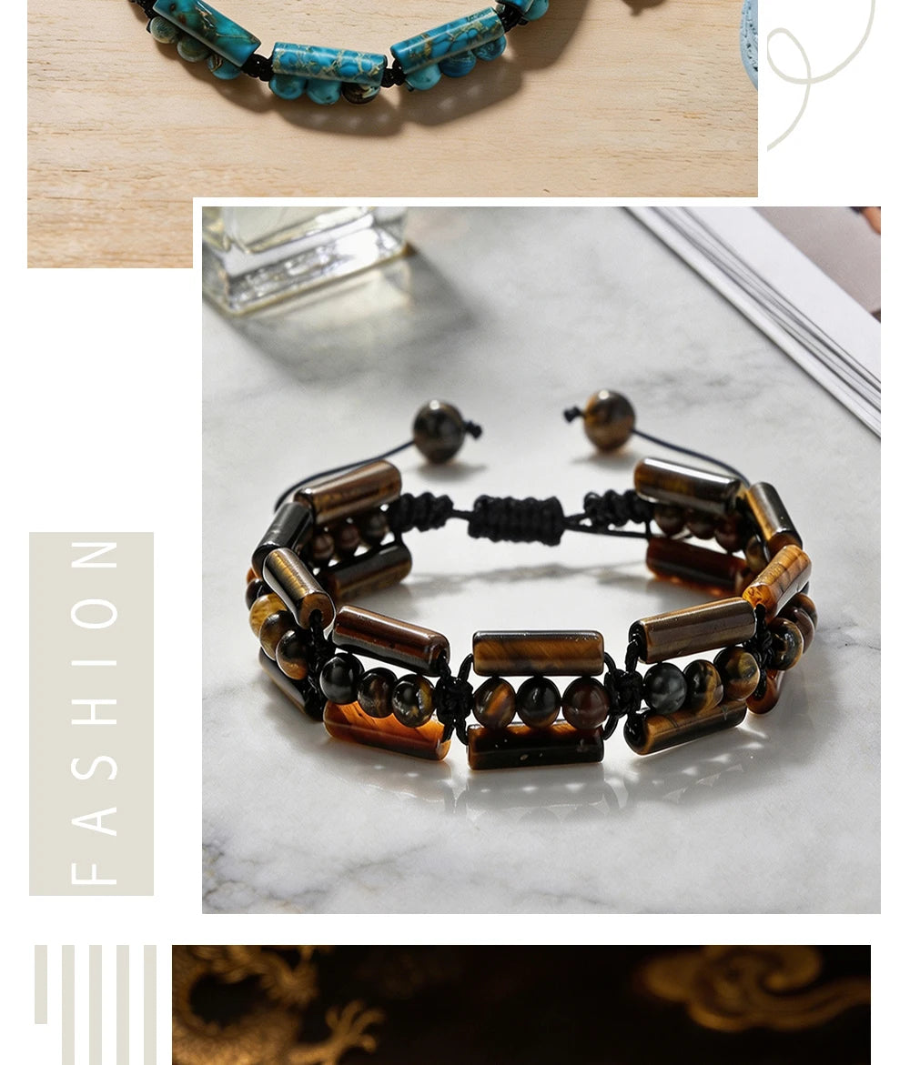 Handmade Woven 4mm Natural Stone Bracelets Emperor Beaded Adjustable