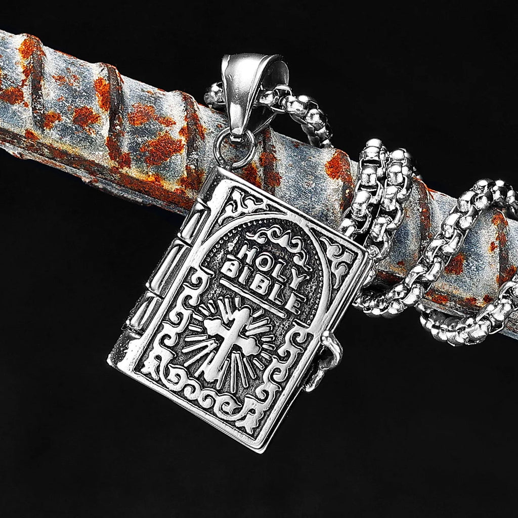 Holy Bible Can Be Opened Stainless Steel Necklace