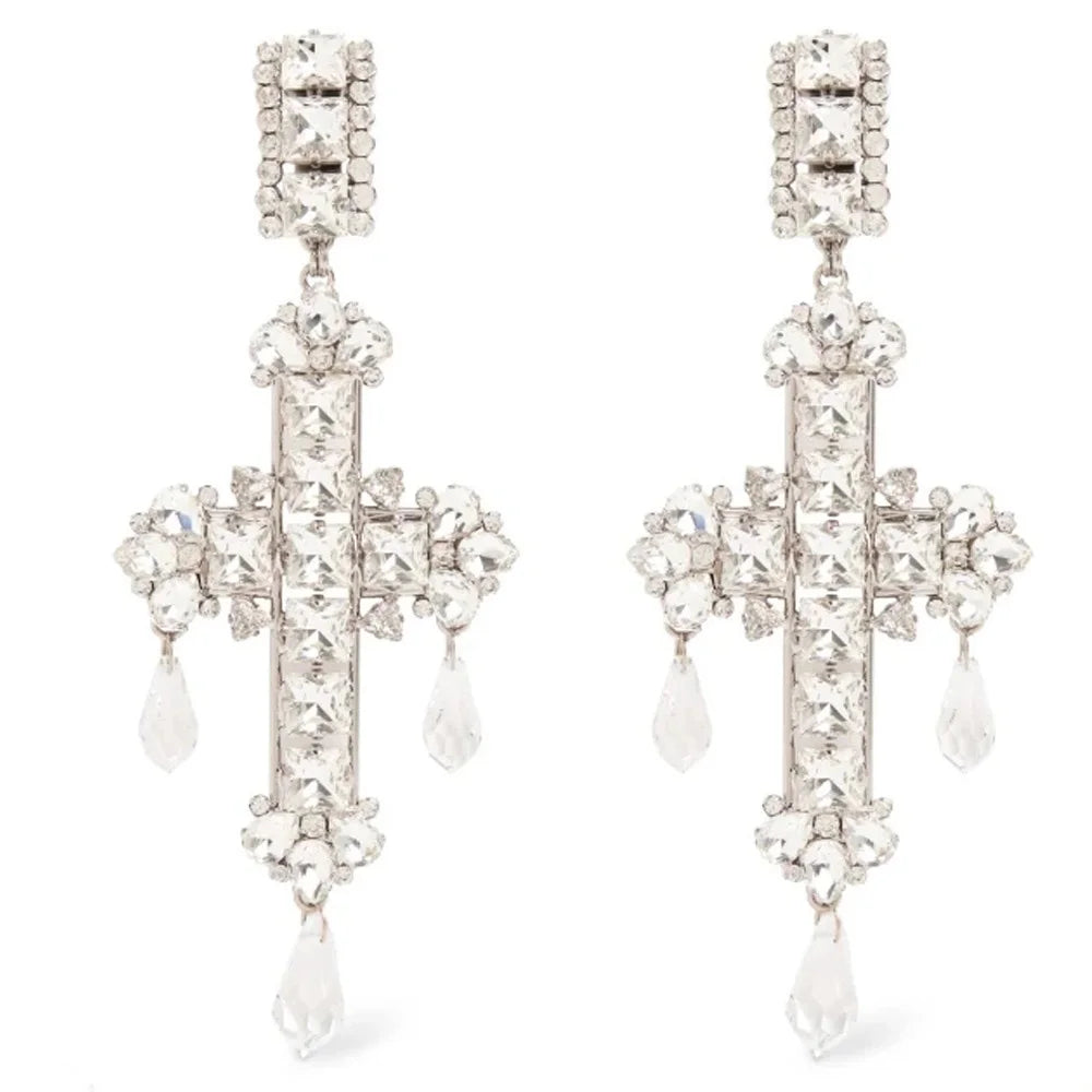 Water Drop Pendant Exaggerated Rhinestone Crystal Dangle Earrings