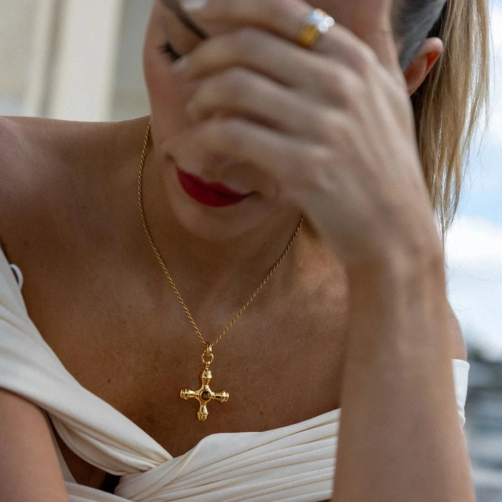 Stainless Steel 18K Gold Plated Trendy Cross NECKLACES AND EARRINGS