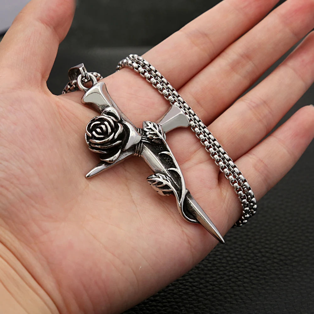 Rose Cross Necklace Stainless Steel
