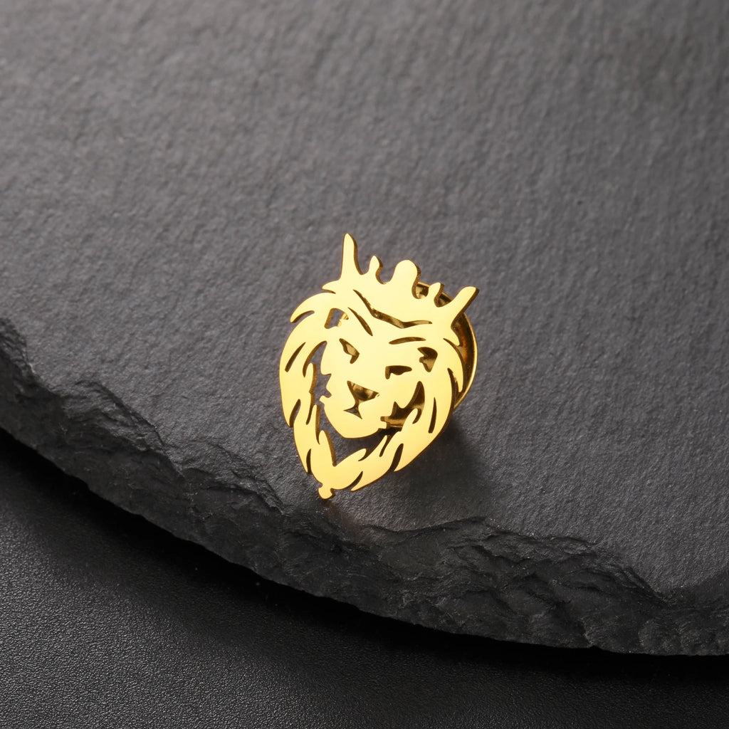 Crown Lion Pin Stainless Steel