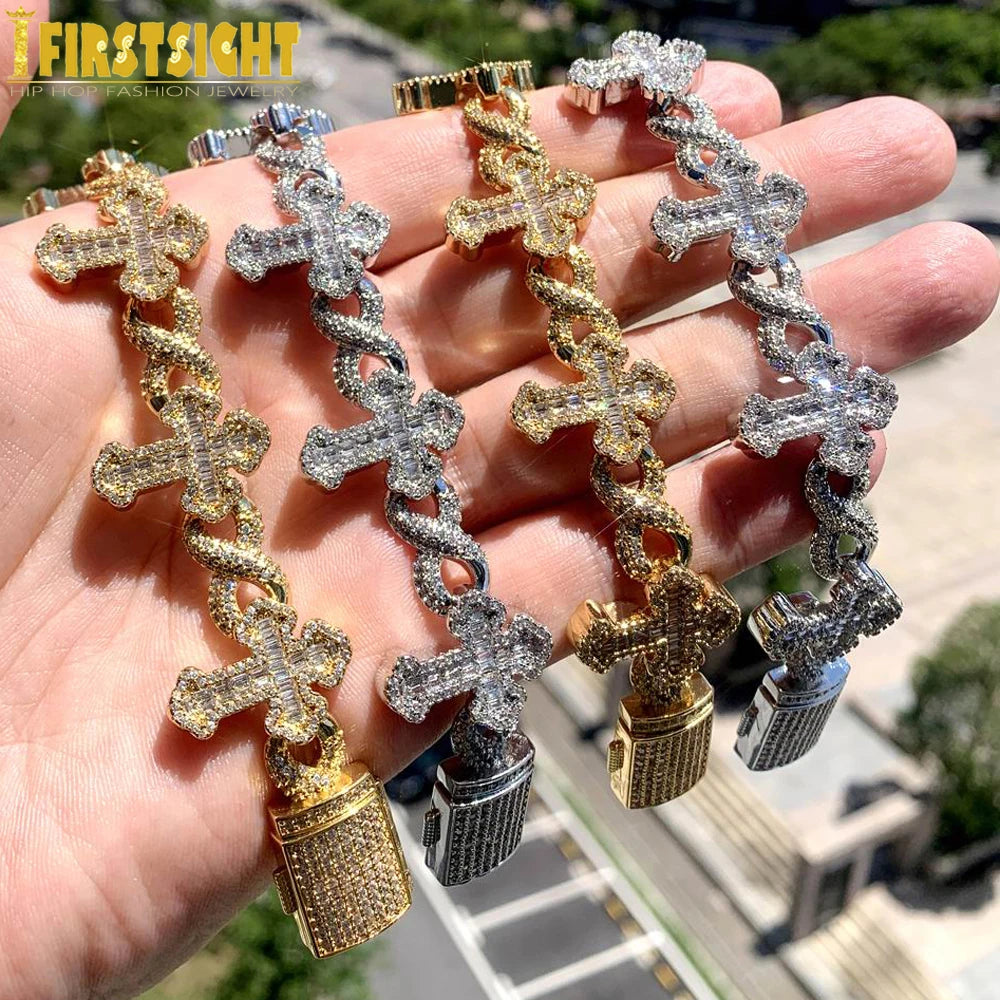 New Iced Out Cross Infinity Charm Bracelet