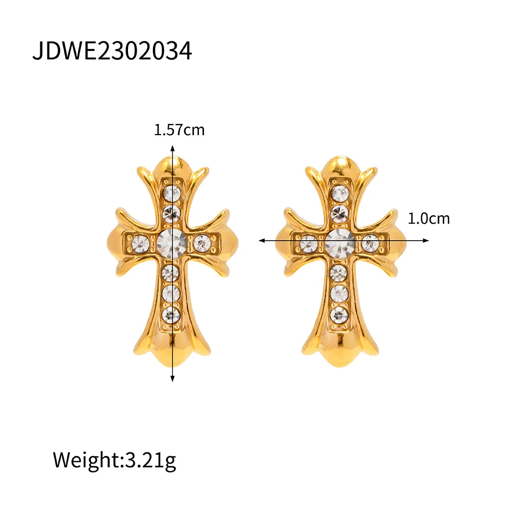 Stainless Steel 18K Gold Plated Trendy Cross NECKLACES AND EARRINGS