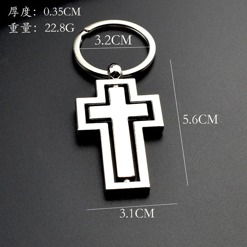 Metal Double-sided Rotating Cross Pendant Keychain