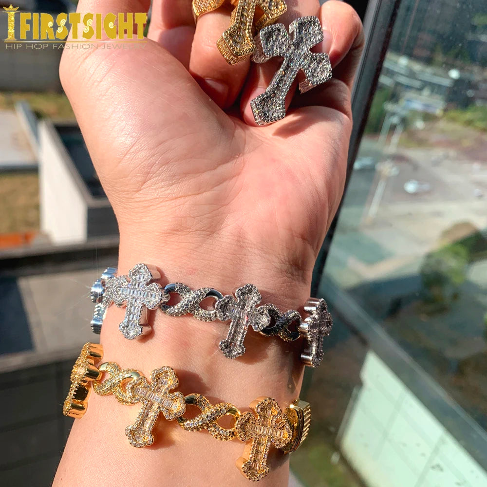 New Iced Out Cross Infinity Charm Bracelet
