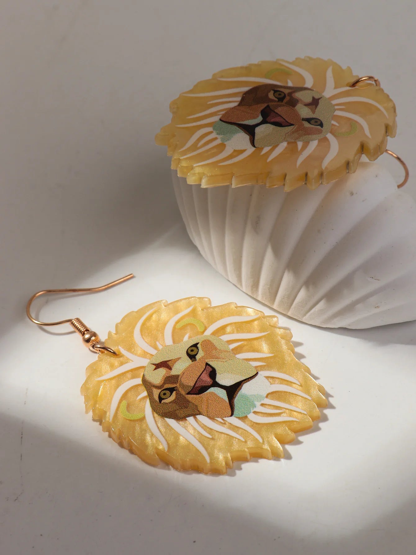 Lion Acrylic Print Drop Earrings