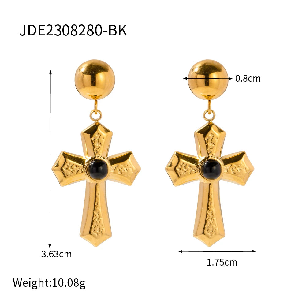 Stainless Steel 18K Gold Plated Trendy Cross NECKLACES AND EARRINGS