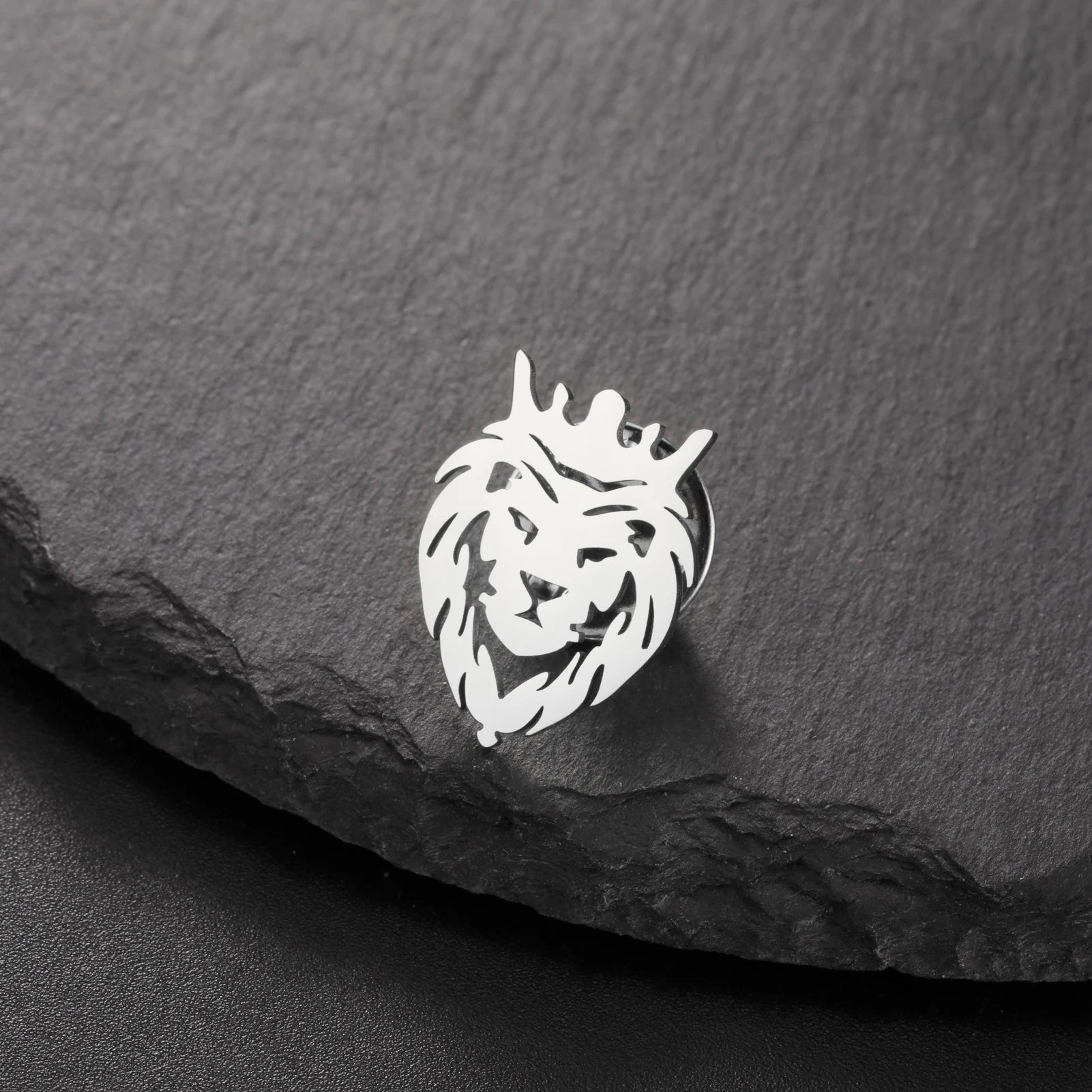 Crown Lion Pin Stainless Steel