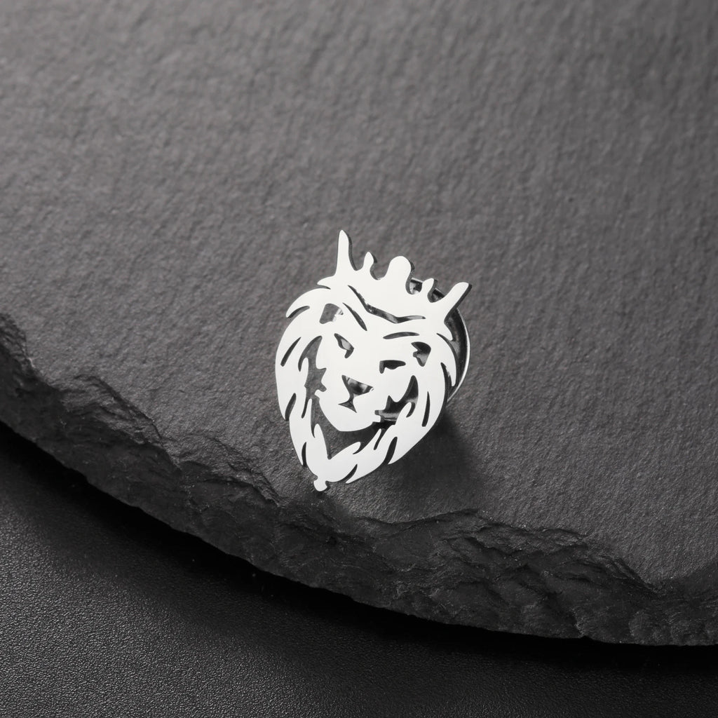 Crown Lion Pin Stainless Steel